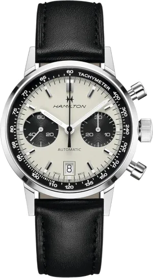 Steel Case | White Dial Analog fast retail academic underwater boil Watch | Black Leather Strap (Model: H38416711) Hamilton Watch American Classic Intra-Matic Auto Chrono | Swiss Made | 40mm Stainless 
