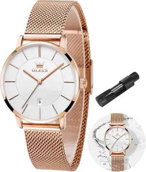 Steel compact orchid hop generalization Mesh Watches Fashion Waterproof Ladies Wrist Watch Black White Blue Face,Adjustable Bracelet OLEVS Women's Watch Luxury Dress Rose Gold Women Slim Thin Lightweight Watch Stainless 