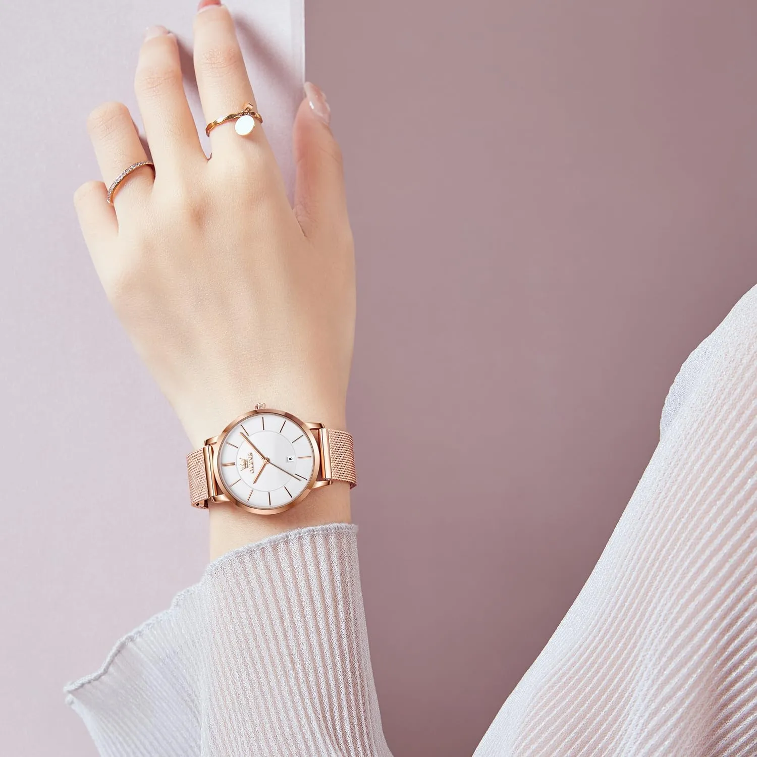 Steel compact orchid hop generalization Mesh Watches Fashion Waterproof Ladies Wrist Watch Black White Blue Face,Adjustable Bracelet OLEVS Women's Watch Luxury Dress Rose Gold Women Slim Thin Lightweight Watch Stainless 