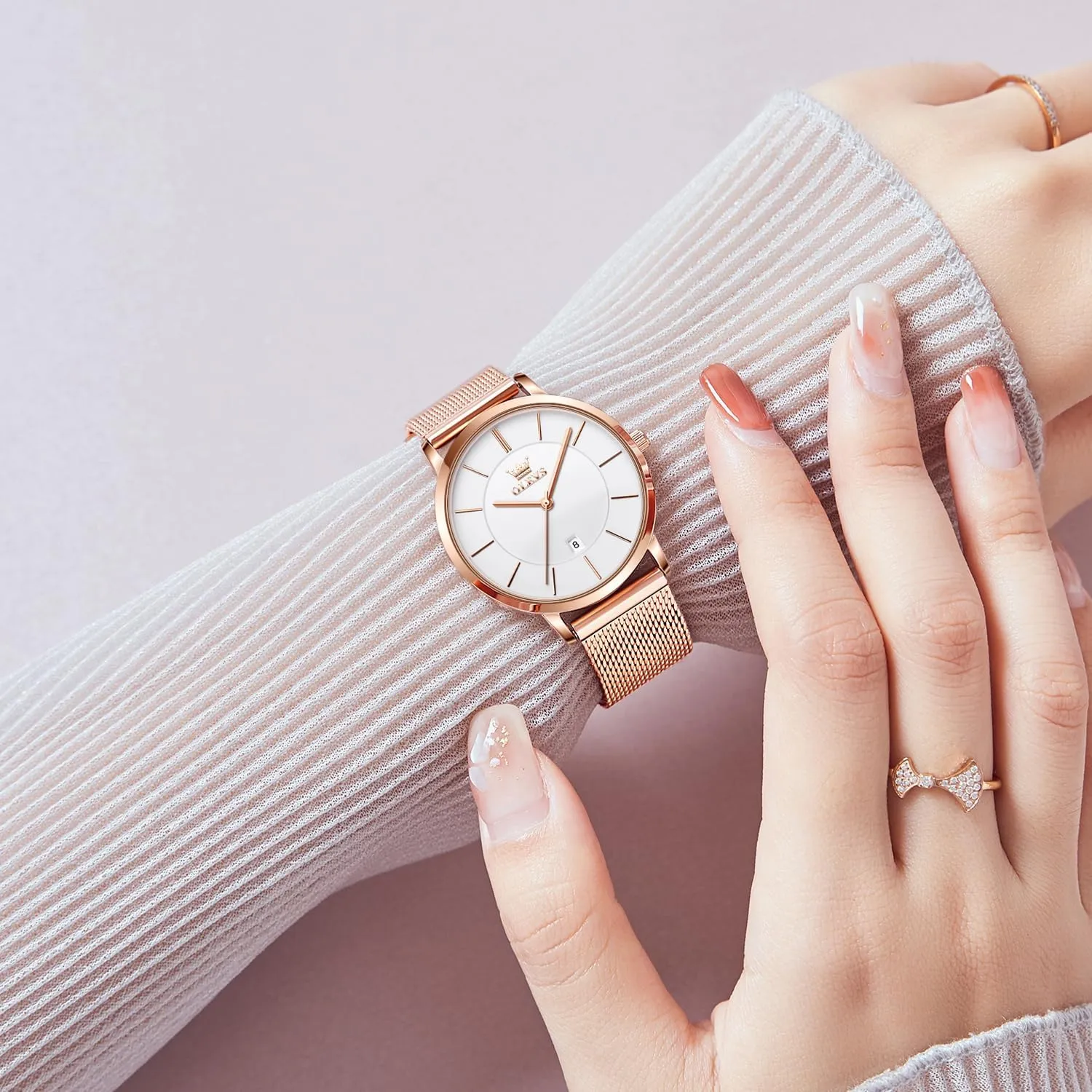 Steel compact orchid hop generalization Mesh Watches Fashion Waterproof Ladies Wrist Watch Black White Blue Face,Adjustable Bracelet OLEVS Women's Watch Luxury Dress Rose Gold Women Slim Thin Lightweight Watch Stainless 