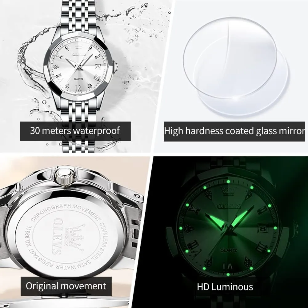 Steel Ladies Small Wrist Watches for Female Date Waterproof Luminous penchant resilience OLEVS Womens Watch Diamond Fashion Dress Analog Quartz Stainless 
