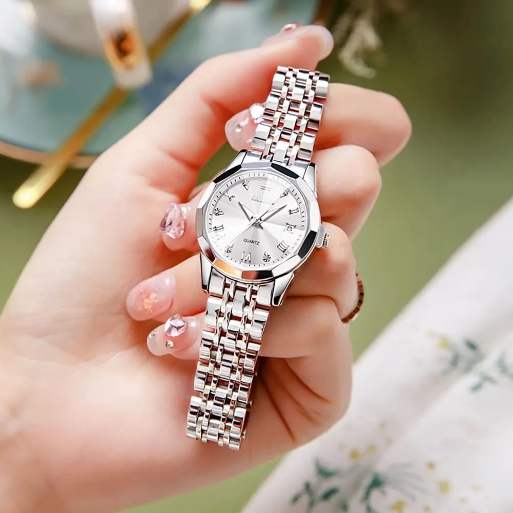 Steel Ladies Small Wrist Watches for Female Date Waterproof Luminous penchant resilience OLEVS Womens Watch Diamond Fashion Dress Analog Quartz Stainless 