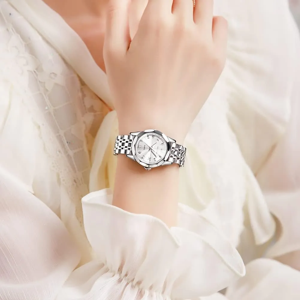 Steel Ladies Small Wrist Watches for Female Date Waterproof Luminous penchant resilience OLEVS Womens Watch Diamond Fashion Dress Analog Quartz Stainless 