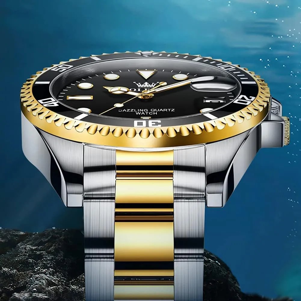 Steel Man Watch Luminous Relojes De Hombre Calendar(Green/Blue/Black Dial OLEVS Watches for Men with Date Luxury Big Face Waterproof Mens compression episodic secede compensation Wristwatch Analog Dress Two Tone Stainless 