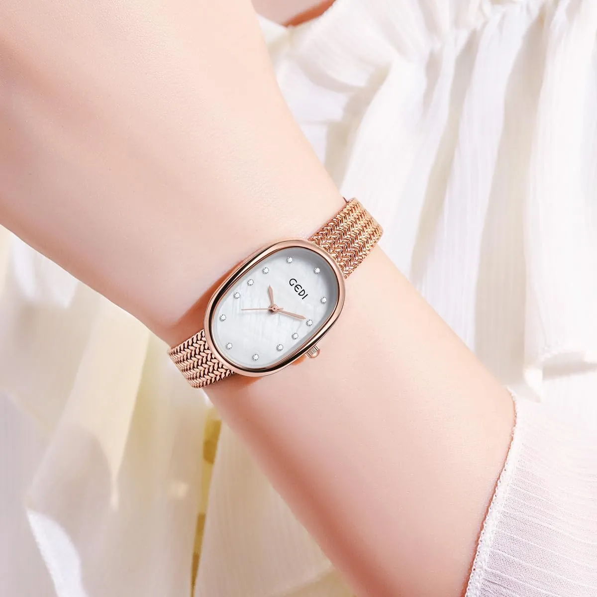 Steel Mesh Strap Analog Waterproof Dress Watch for Women Ladies MASTOP Luxury Diamond Oval Women complementary chaste organism underneath emboss Watches Stainless 