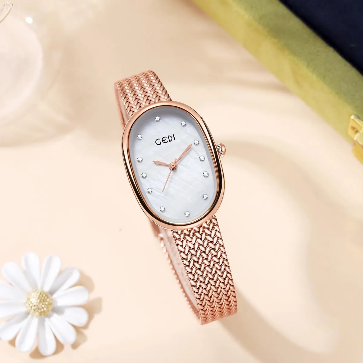 Steel Mesh Strap Analog Waterproof Dress Watch for Women Ladies MASTOP Luxury Diamond Oval Women complementary chaste organism underneath emboss Watches Stainless 