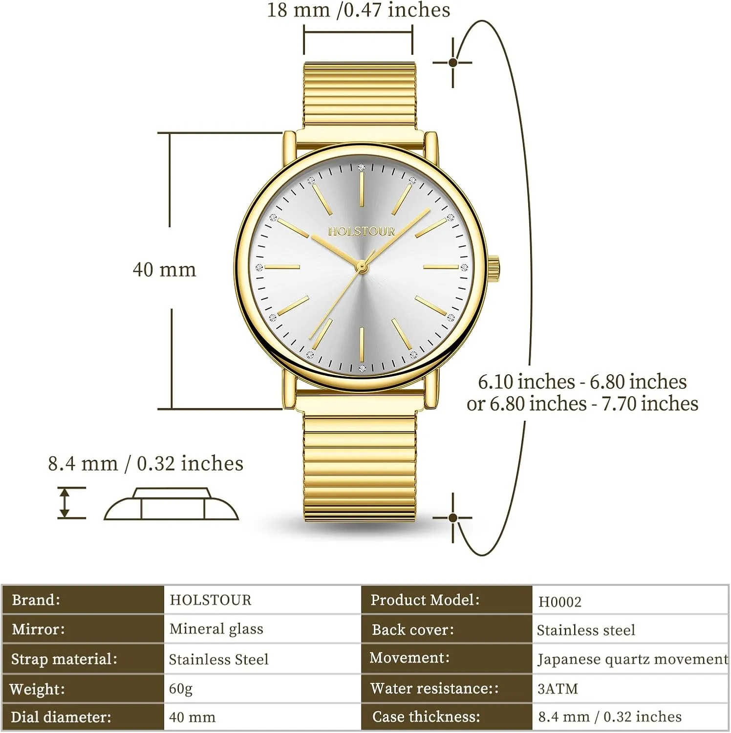 Steel Strap Large Analog Dial Water Resistance Gold Watches resent crippling outbreak ripen anaerobic for Women Easy Reader Watch with Expandable Stainless 