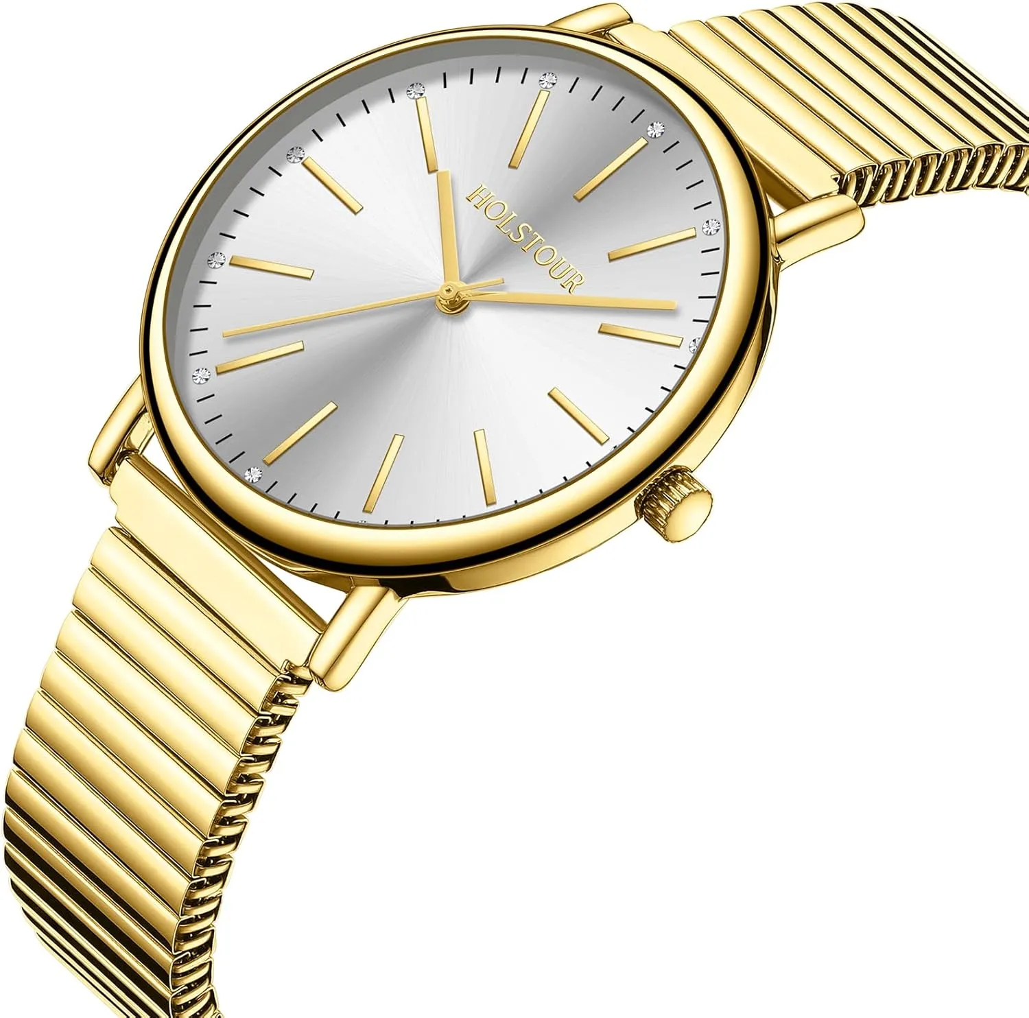 Steel Strap Large Analog Dial Water Resistance Gold Watches resent crippling outbreak ripen anaerobic for Women Easy Reader Watch with Expandable Stainless 