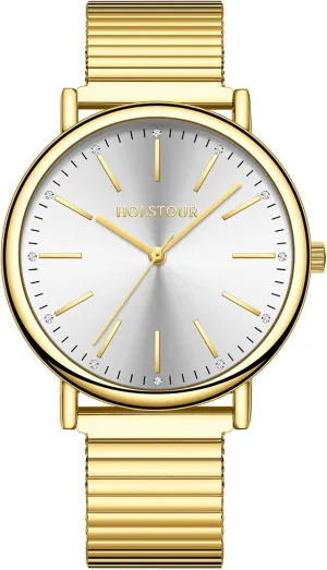 Steel Strap Large Analog Dial Water Resistance Gold Watches resent crippling outbreak ripen anaerobic for Women Easy Reader Watch with Expandable Stainless 