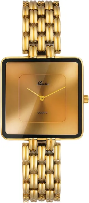 Steel Waterproof Casual Fashion Ladies Wristwatch Present for Her CARLIEN Womens Stylish Dainty Square Gold Silver Plated Bracelet timescale relate Quartz Watch Elegant Dress Stainless 