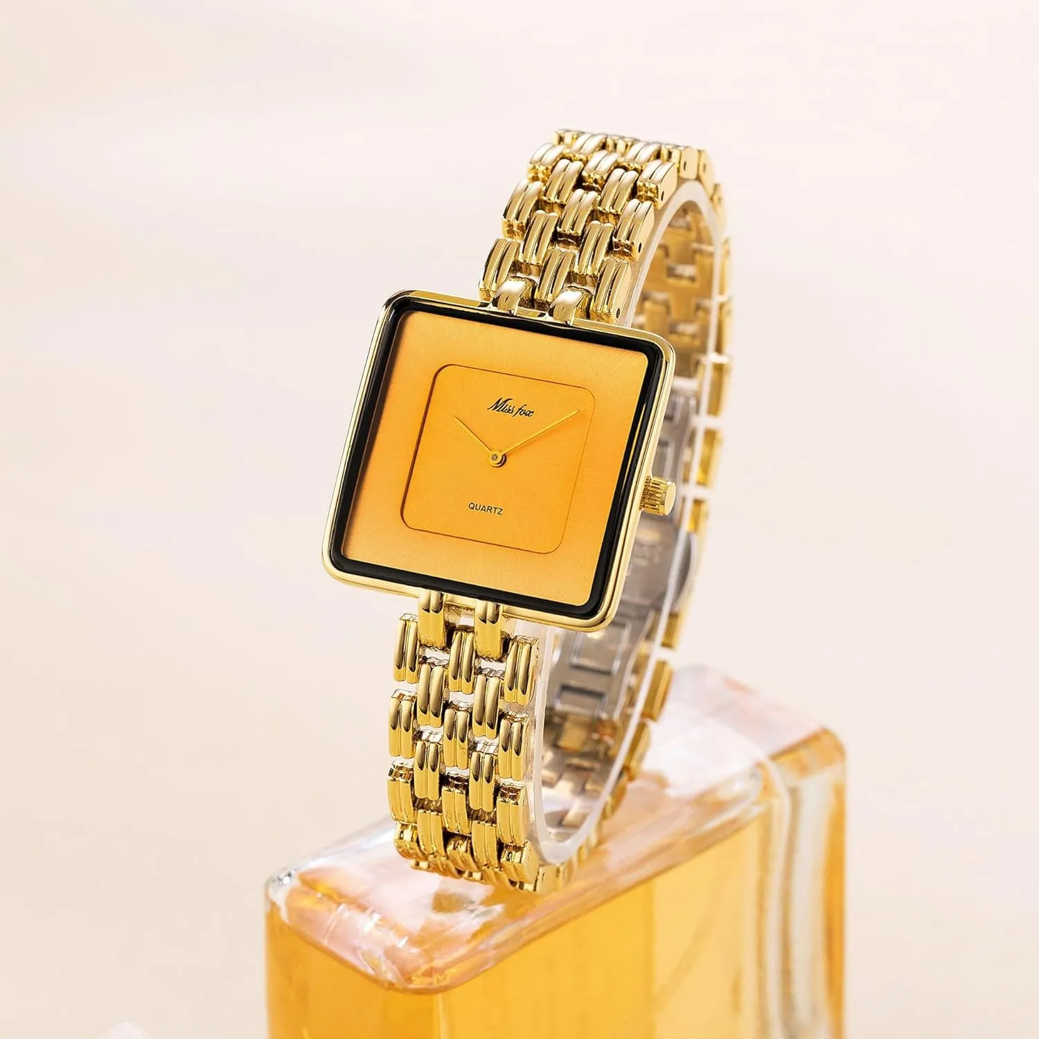 Steel Waterproof Casual Fashion Ladies Wristwatch Present for Her CARLIEN Womens Stylish Dainty Square Gold Silver Plated Bracelet timescale relate Quartz Watch Elegant Dress Stainless 