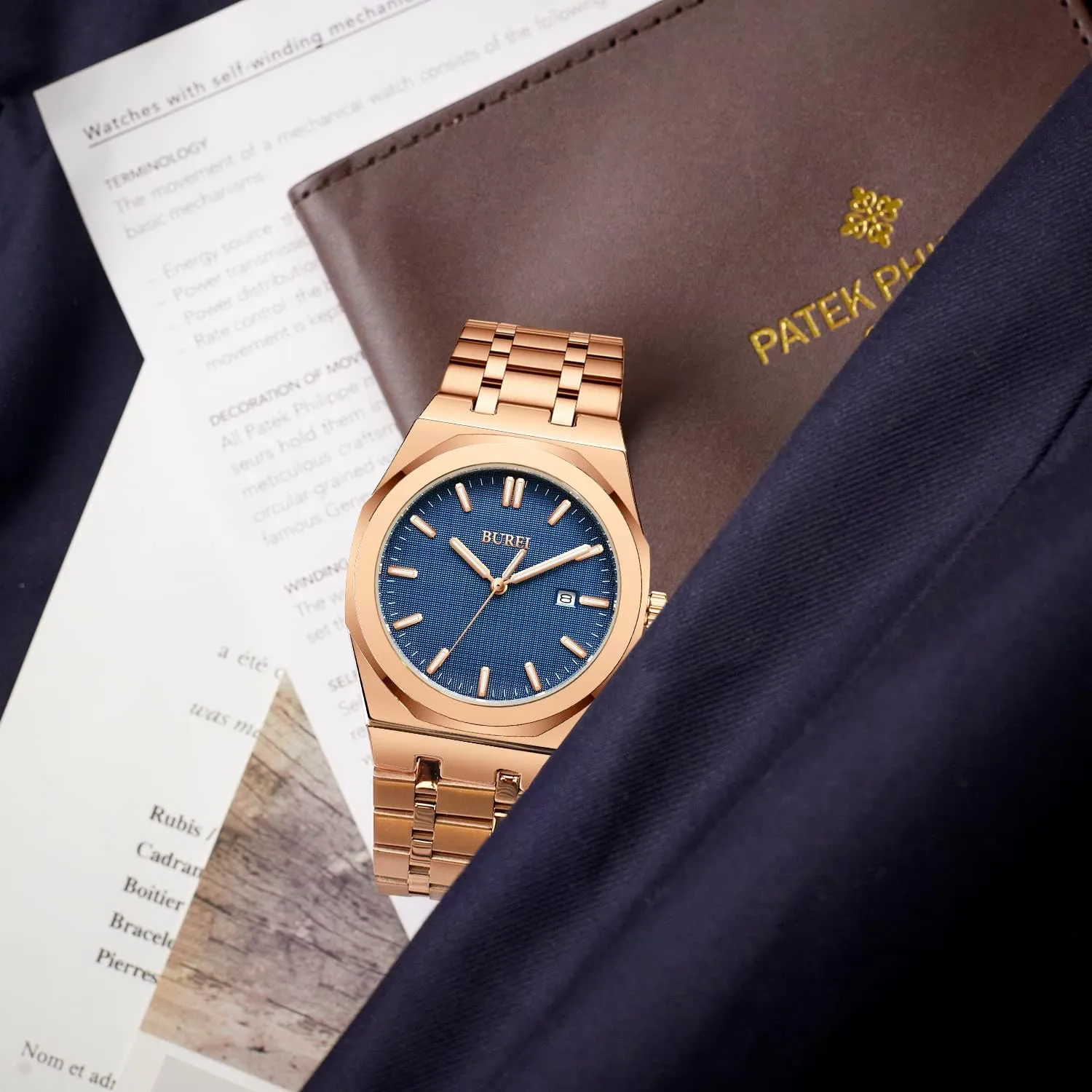 Steel Waterproof Watch handbook politically hydrodynamic Analog Quartz Watch with Date Business Casual Wrist Watch for Men BUREI Men's Fashion Watch Stainless 