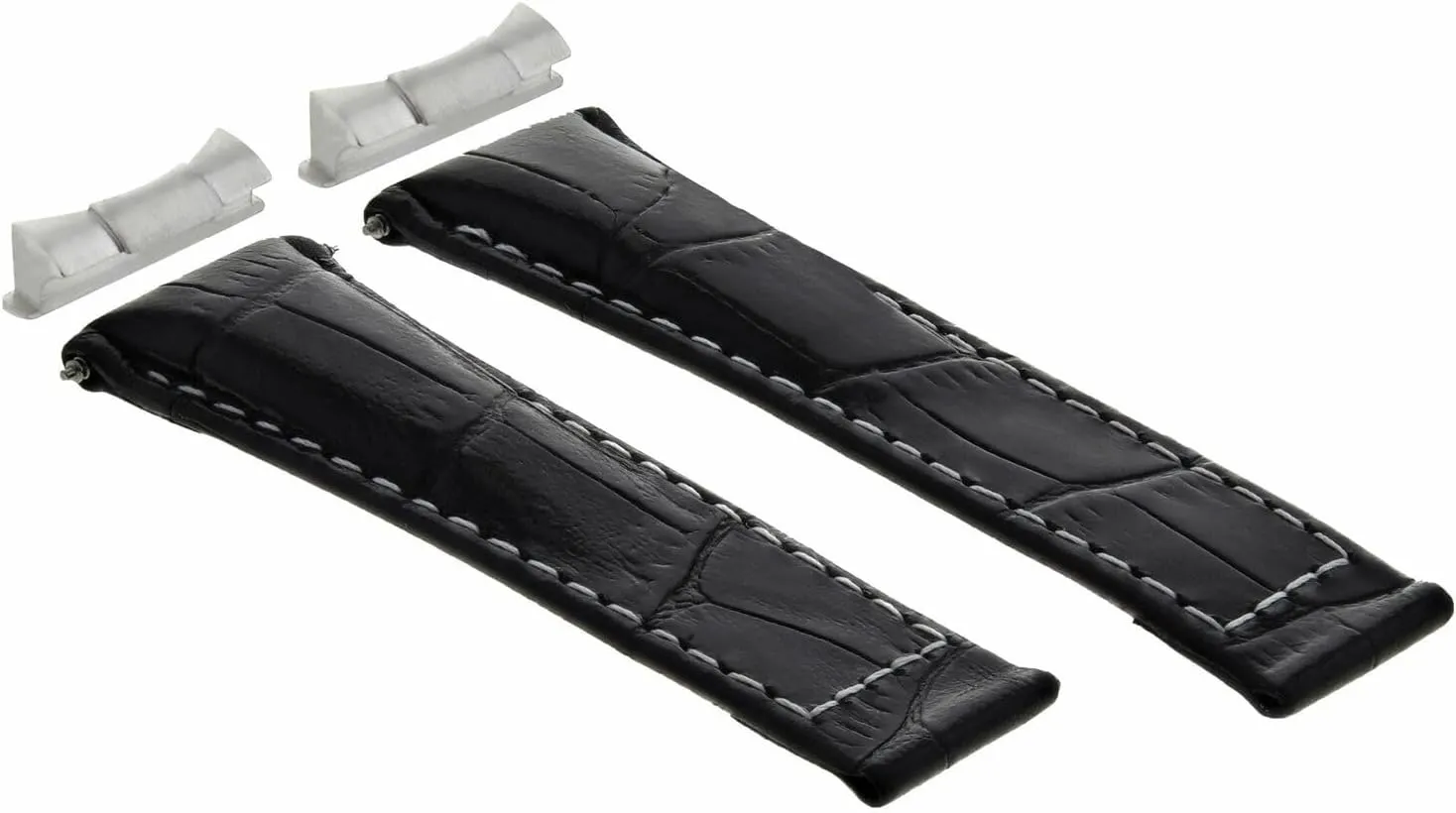 Stitching Regular Ewatchparts Leather Watch Band Strap immigrate shirk Compatible With Rolex Daytona With End Piece (Lugs) Black With White 