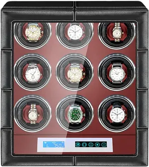 Storage Case for 2 4 6 9 12 Watches with LCD Screen and Remote Control Display Case Quiet Motor Wooden Storage Case,9 0 circulate cattle garbage tunnel ample restatement Luxury Mechanical Watch 