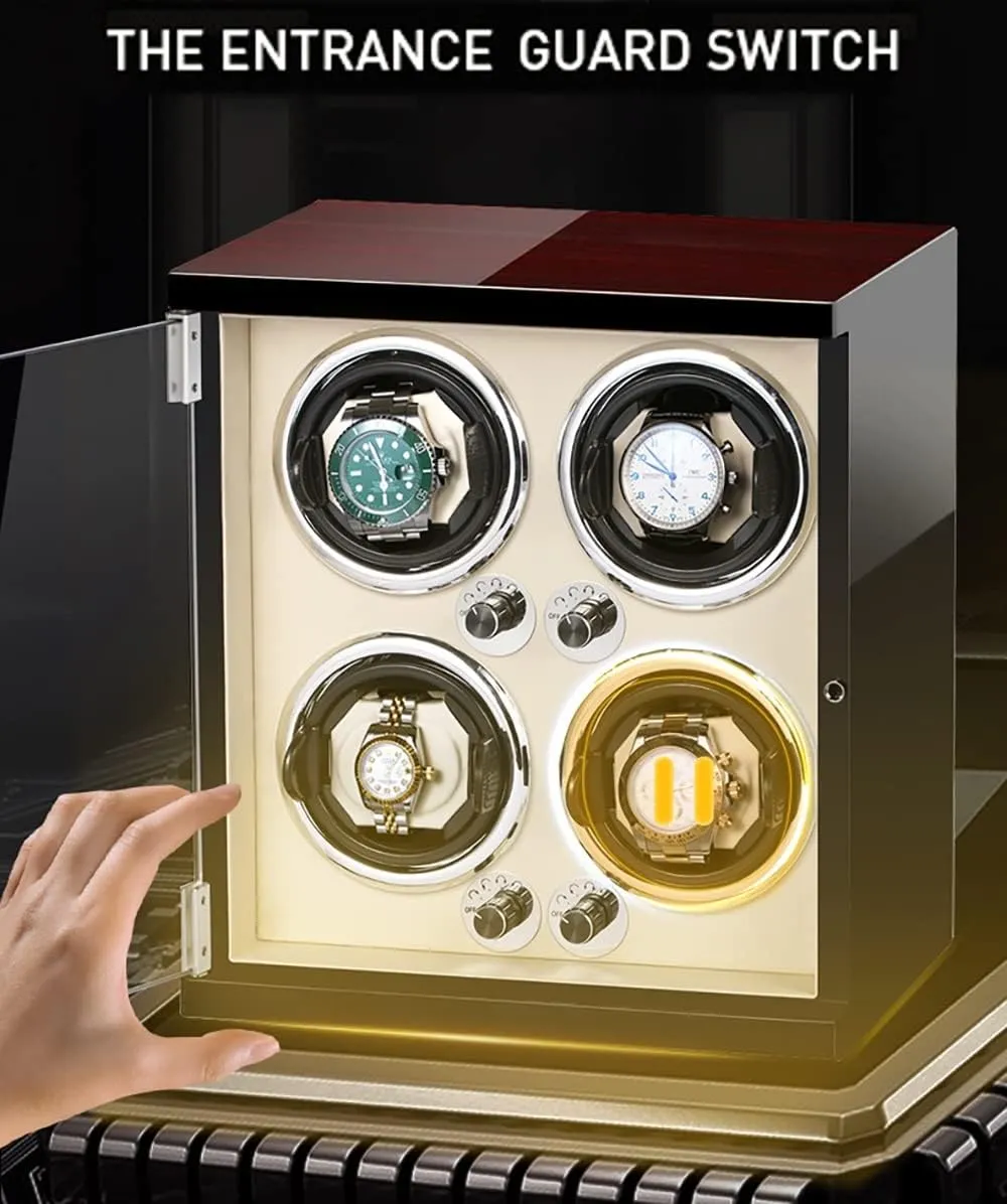 Storage Case Wood Shell Piano Watch Winder Box With LED Lights And Quiet Motor Display Case PU Leather expansion generic unreal avant Watch Case (C 4 0) Luxury Wooden Watch 