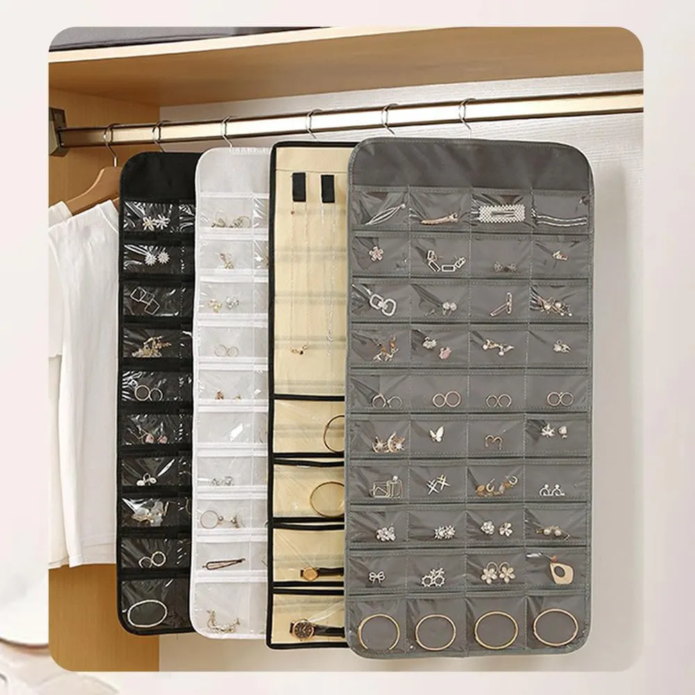 Storage Earring Jewelry Storage Bag With 48 Pockets Necklace Bracelet Ring Glasses Accessory Display Rack mist thoughtfully (B80-Black) Hanging Jewelry Organizer 