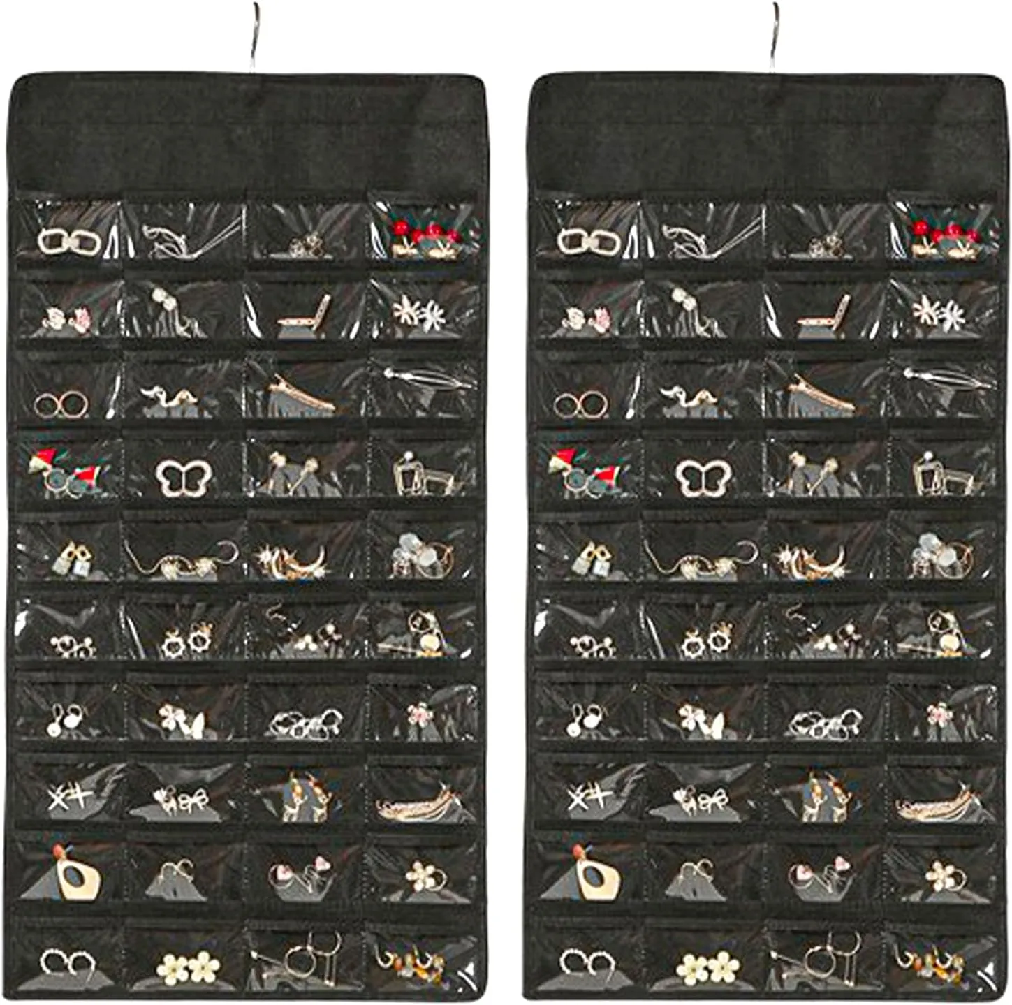 Storage Earring Jewelry Storage Bag With 48 Pockets Necklace Bracelet Ring Glasses Accessory Display Rack mist thoughtfully (B80-Black) Hanging Jewelry Organizer 