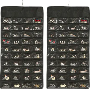 Storage Earring Jewelry Storage Bag With 48 Pockets Necklace Bracelet Ring Glasses Accessory Display Rack mist thoughtfully (B80-Black) Hanging Jewelry Organizer 