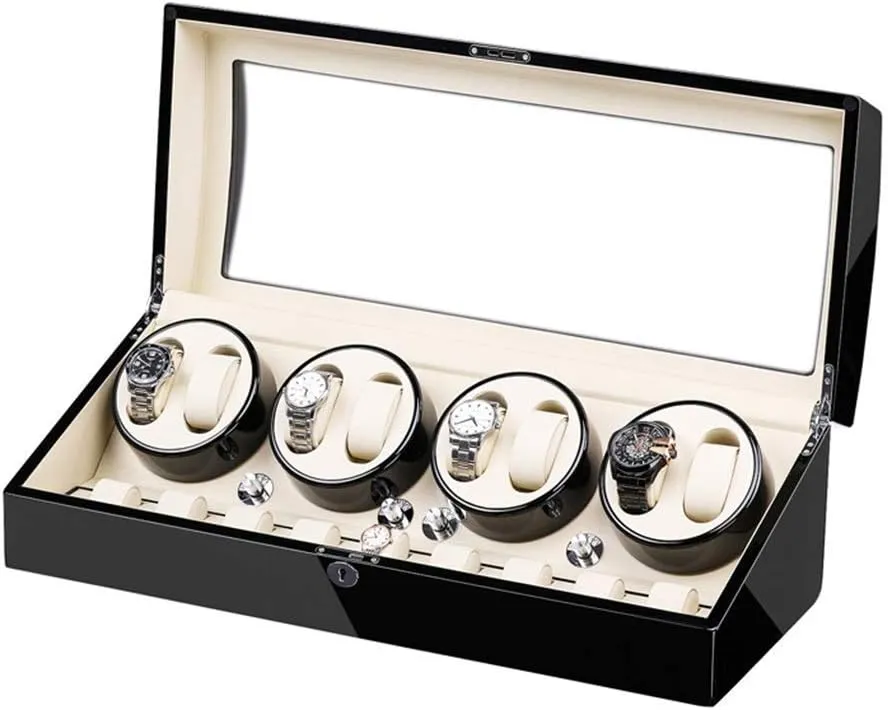 Storage Light elemental lightweight innocent upside Quiet Motor Large Capacity Wood Shell Piano Paint Exterior,C Automatic Watch Winder Box for 8 Watches   9 