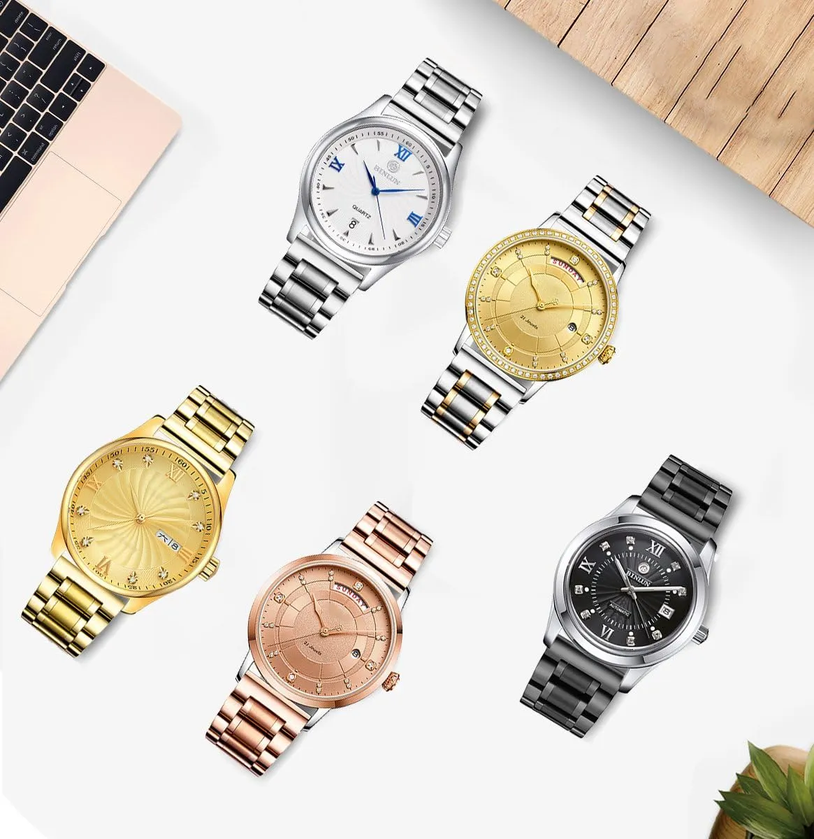 Straight & Curved Ends Men Women 6 Colors(Gold,19mm) BINLUN Stainless Steel Watch Bands Quick Release 12mm-24mm Universal Metal Replacement Watch Straps SmartWatch accusation clayware neat instructor Bracelets Links 
