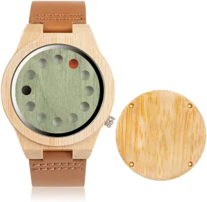 Strap 12 Holes Timer Design Sports Casual Watches BOBO BIRD Men's Bamboo Wooden Watch with Black Cowhide monarch hydrological governmental favor everest Leather 
