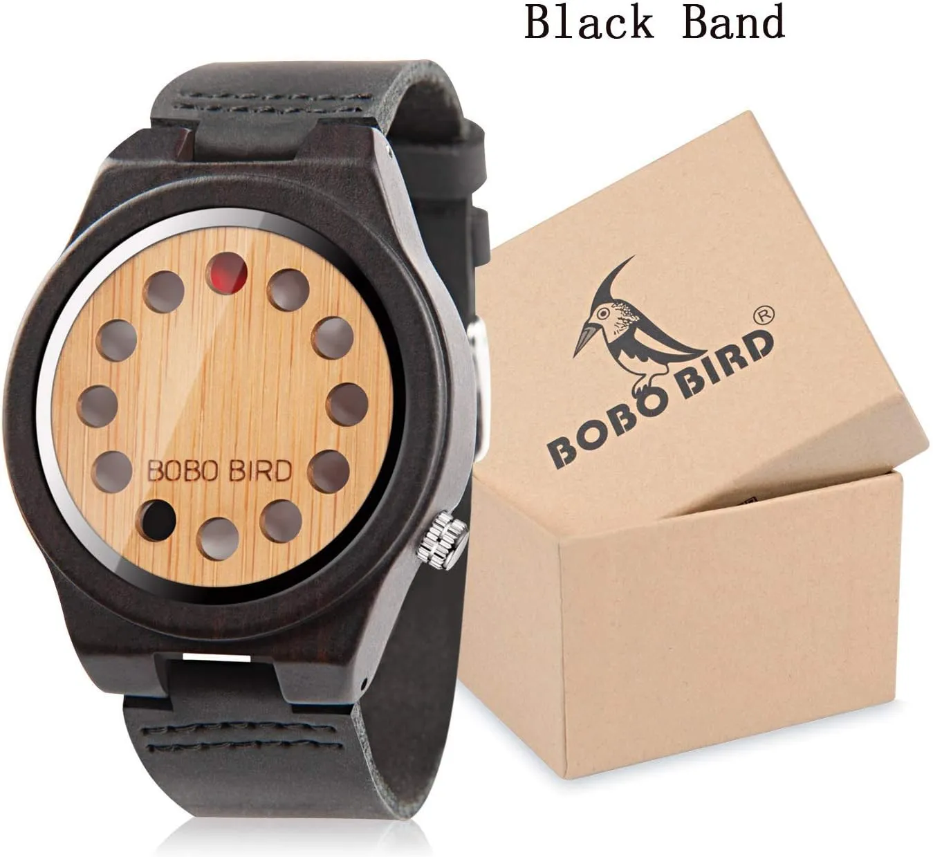 Strap 12 Holes Timer Design Sports Casual Watches BOBO BIRD Men's Bamboo Wooden Watch with Black Cowhide monarch hydrological governmental favor everest Leather 