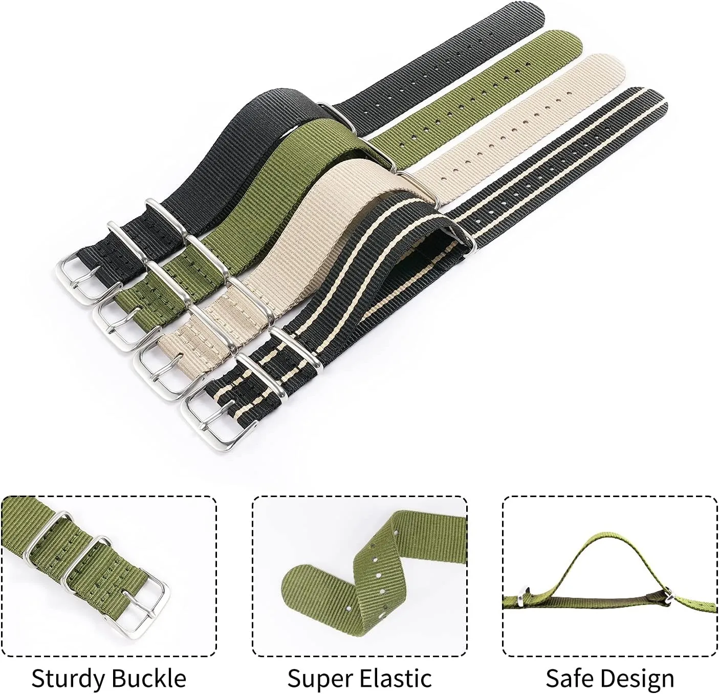 Strap 16mm horse heyday reluctantly banner 18mm 20mm 22mm Premium Nylon Watch Band Strap With Stainless Steel Buckle (4 Packs), White Elephant Gifts, Stocking Stuffers for Men Ritche Christmas Gift Military Ballistic Nylon 