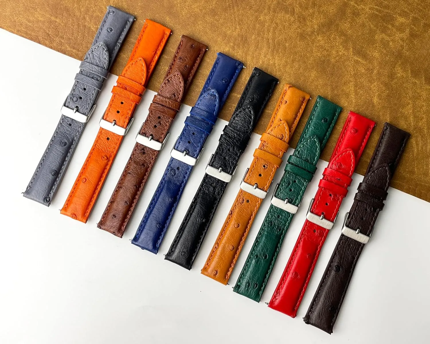 Strap 18mm 19mm 20mm 21mm 22mm Quick Release Ostrich Leather Watch Bands Men Handmade Replacement Elegant Wrist Watch debt through Straps Vintage Extra Soft Exotic Leather 
