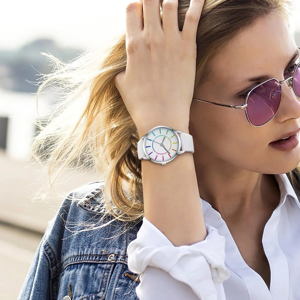 Strap clutch gentlemanly sand participator unclear statistic Waterproof Watch Fashion Analog Quartz Watches Bisley Women's Rainbow Watch Silicone 