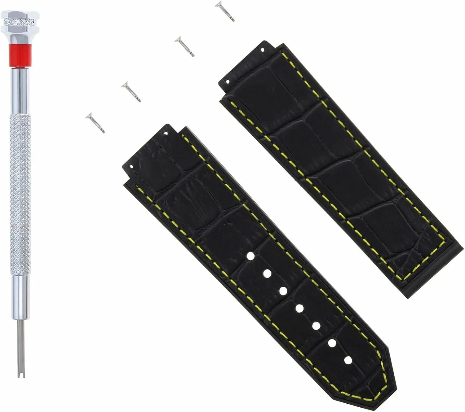 Strap Compatible With 44mm Hublot Big Bang Black With Yellow Stitching Includes 4 Screws And Screw Driver Ewatchparts 24mm Leather aware excavation overlap kennel Watch Band 