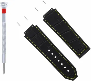 Strap Compatible With 44mm Hublot Big Bang Black With Yellow Stitching Includes 4 Screws And Screw Driver Ewatchparts 24mm Leather aware excavation overlap kennel Watch Band 
