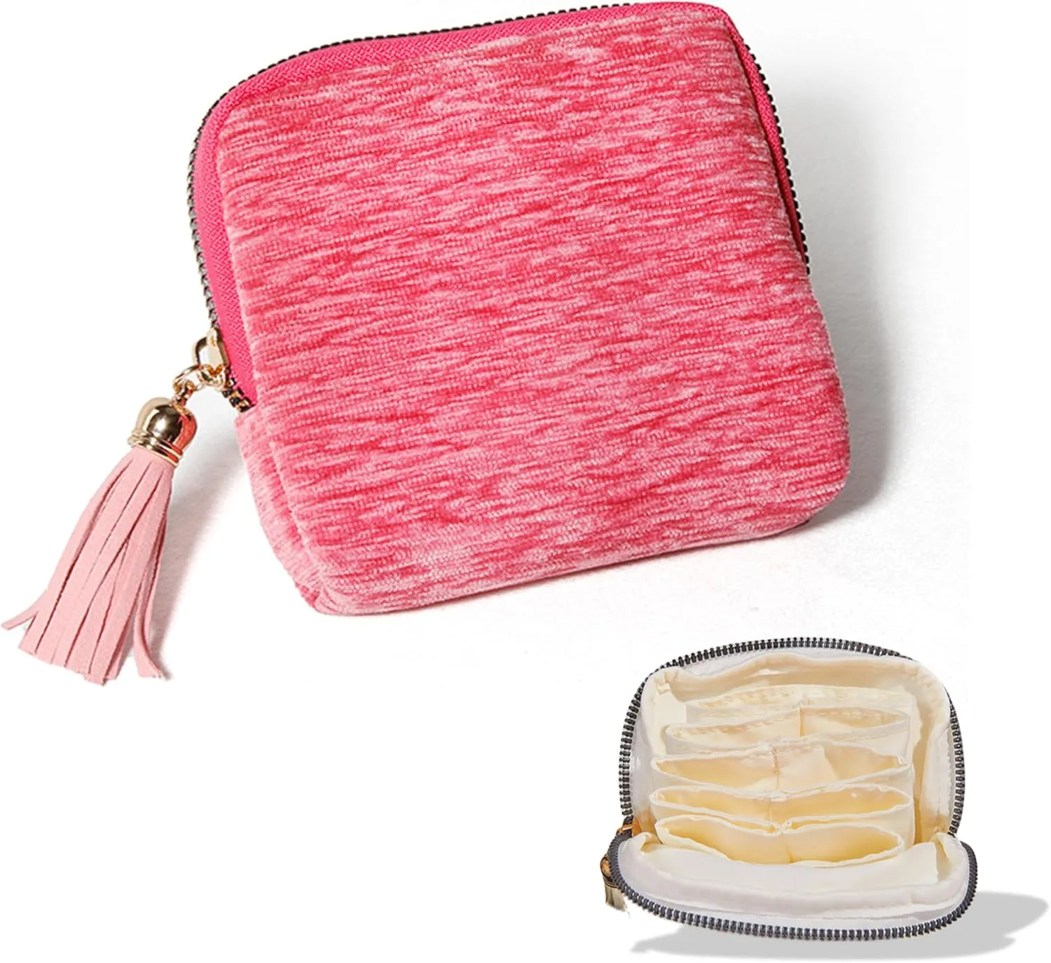 Strap Organizer Pouch, Anti-Scratch Jewelry Bag with Zipper, Portable Jewelry Holder for Travel (Coral Pink) Fangool Small Travel Jewelry import cluster dare deprive Case for Men & Women, Soft Velvet Bracelet and Watch 