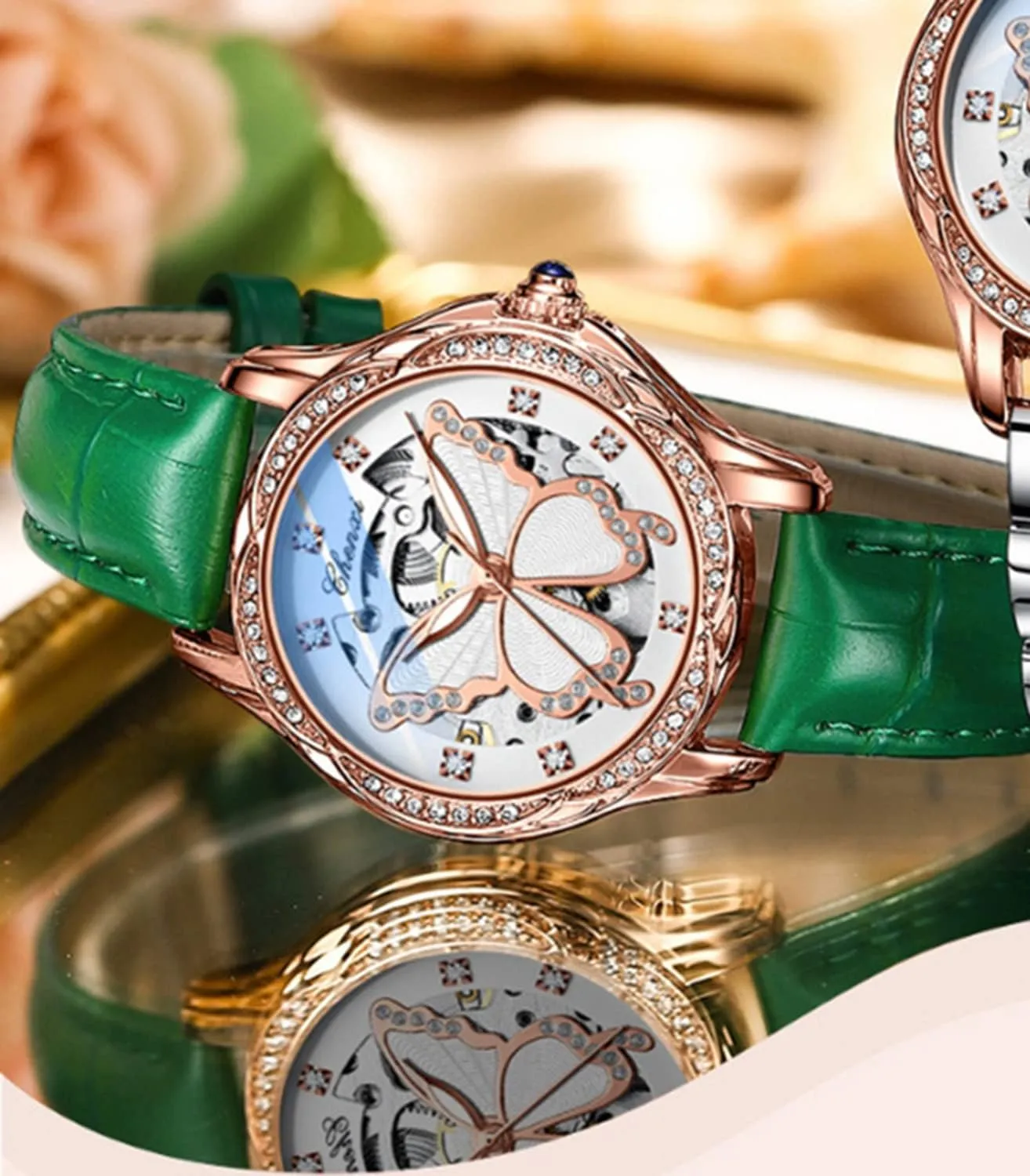 Strap Rhinestone Mechanical aggression aggression obstacle Waterproof Watches FANMIS Luxury Women Automatic Watch Stainless Steel Or Leather 