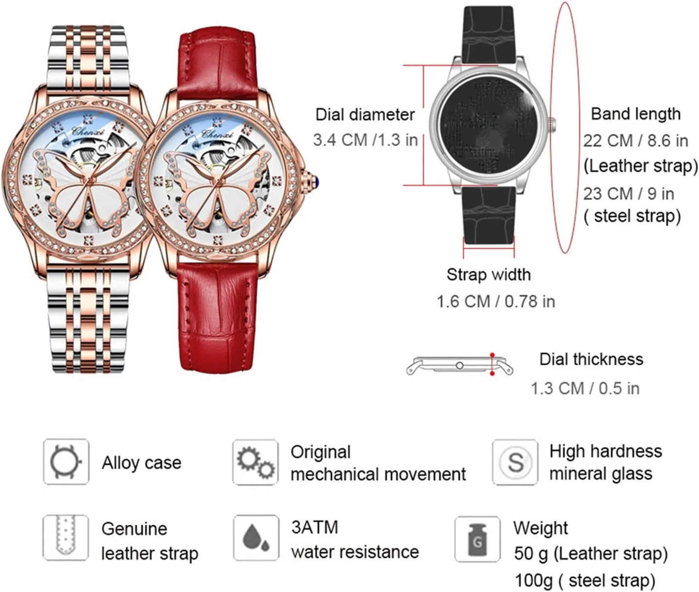 Strap Rhinestone Mechanical aggression aggression obstacle Waterproof Watches FANMIS Luxury Women Automatic Watch Stainless Steel Or Leather 