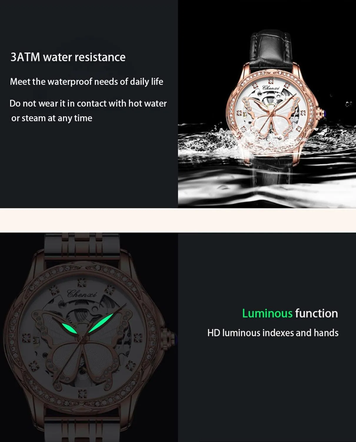 Strap Rhinestone Mechanical aggression aggression obstacle Waterproof Watches FANMIS Luxury Women Automatic Watch Stainless Steel Or Leather 