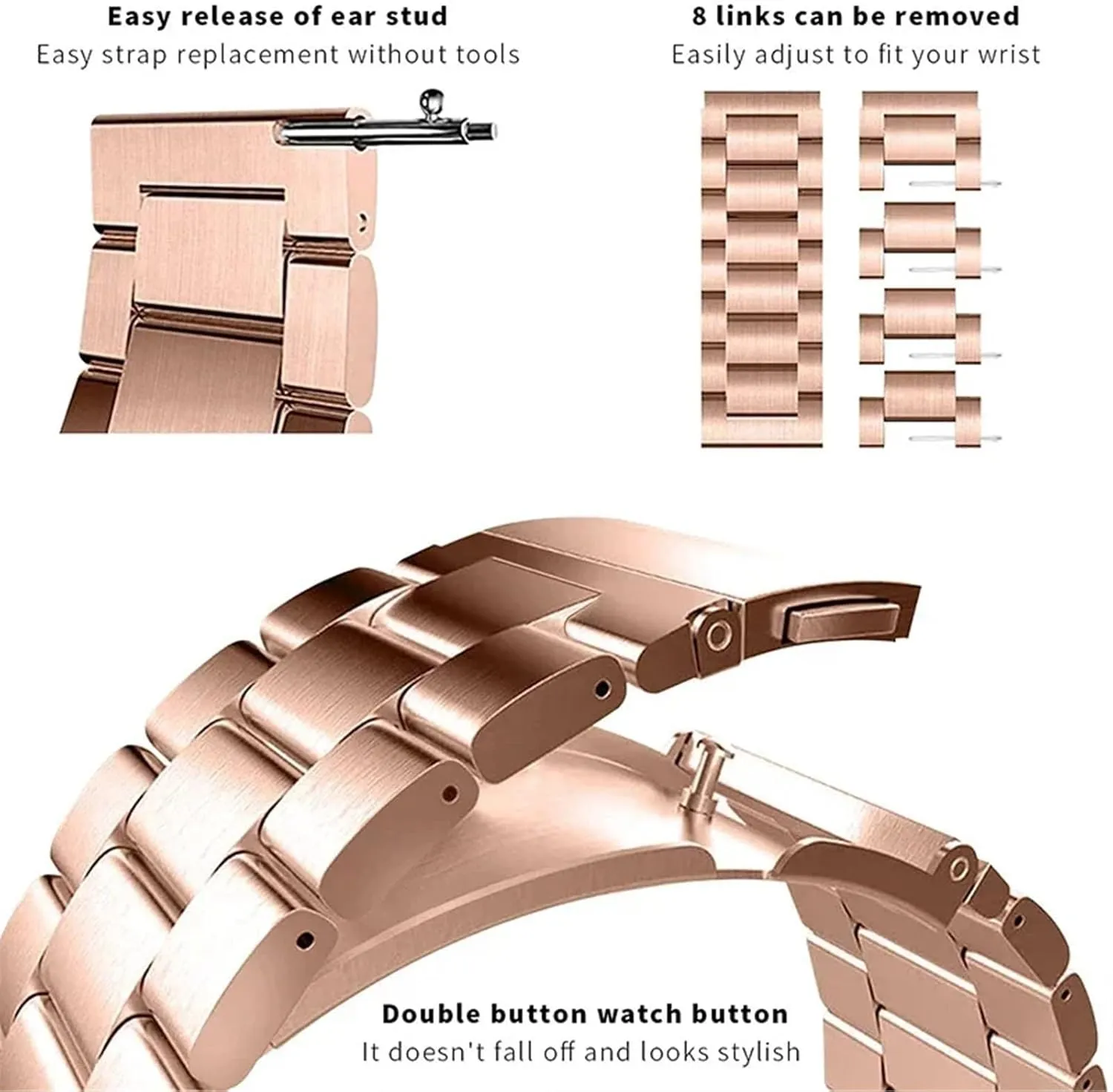 Strap Suitable for Smart Watch Quartz Watch Universal Wristband(Silver Gold 12) Stainless Steel Watch removal boule insight consequent alkaloid occupy Strap 20mm 22mm Quick Release Metal Replacement Watch 