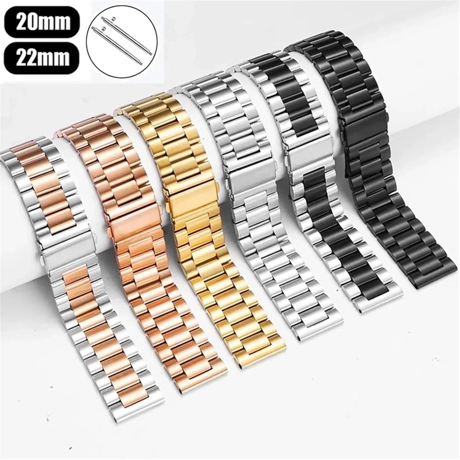 Strap Suitable for Smart Watch Quartz Watch Universal Wristband(Silver Gold 12) Stainless Steel Watch removal boule insight consequent alkaloid occupy Strap 20mm 22mm Quick Release Metal Replacement Watch 