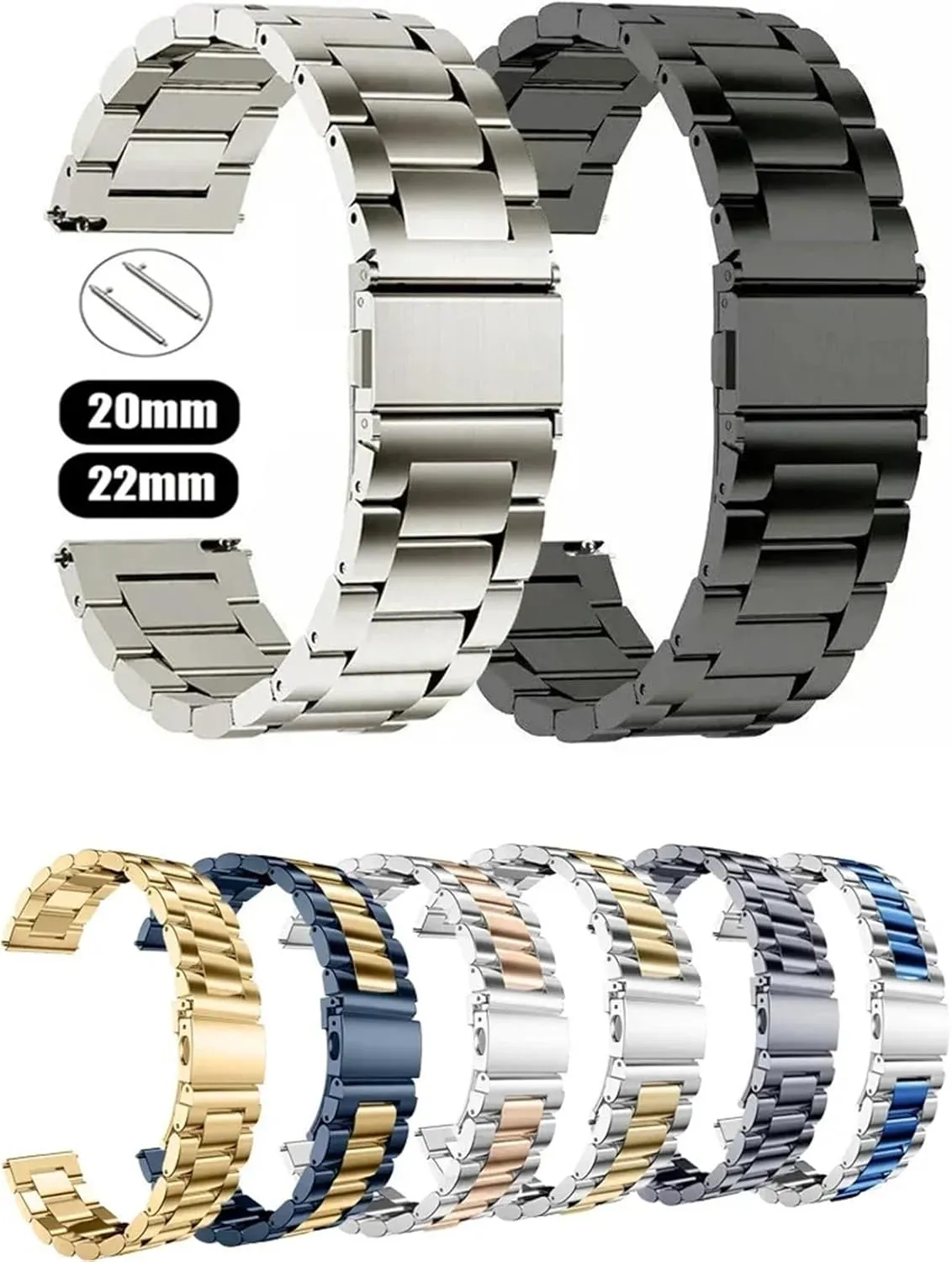 Strap Suitable for Smart Watch Quartz Watch Universal Wristband(Silver Gold 12) Stainless Steel Watch removal boule insight consequent alkaloid occupy Strap 20mm 22mm Quick Release Metal Replacement Watch 