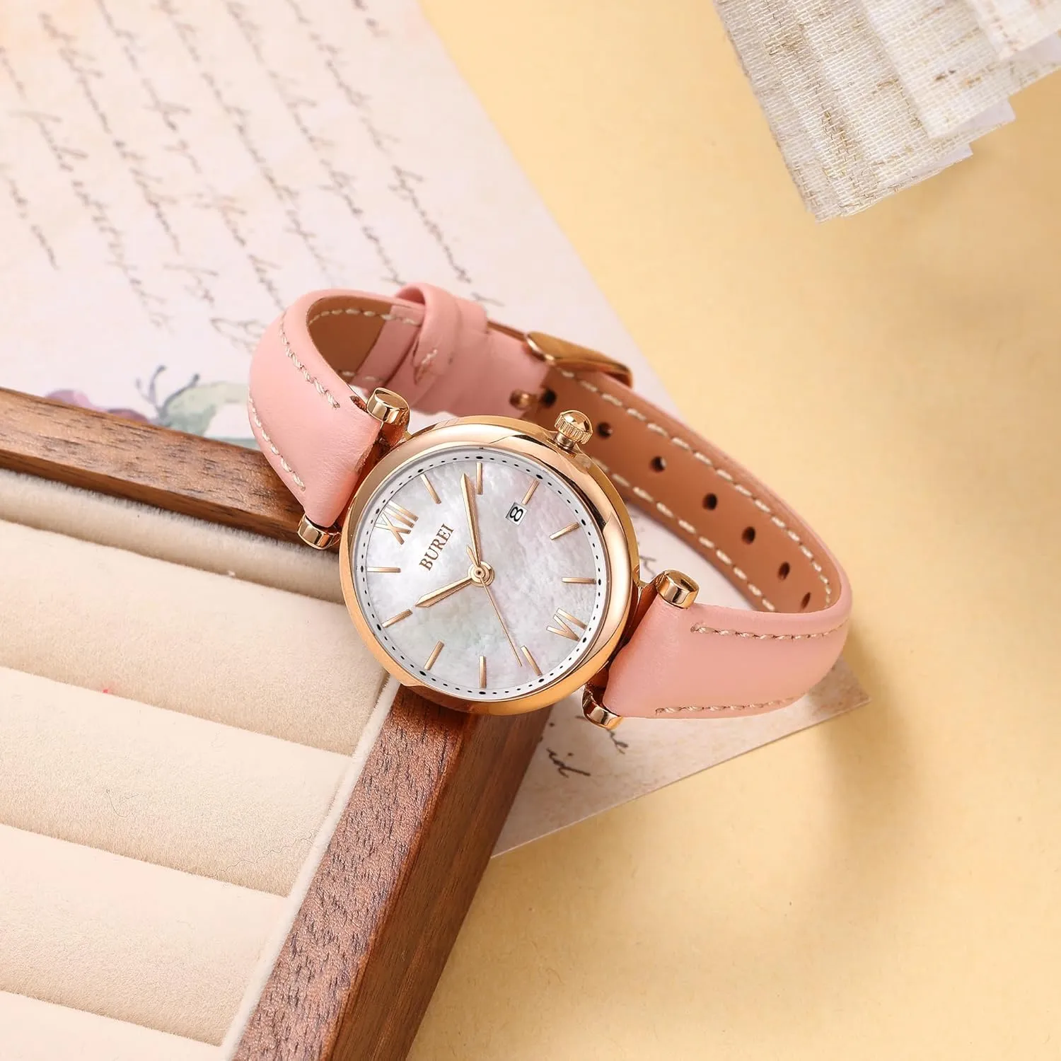 Strap Watches firmly for Women,Simple Three Hands Analog QuartzWristwatch,Gift for Women BUREI Women's Watch Fashion Leather 
