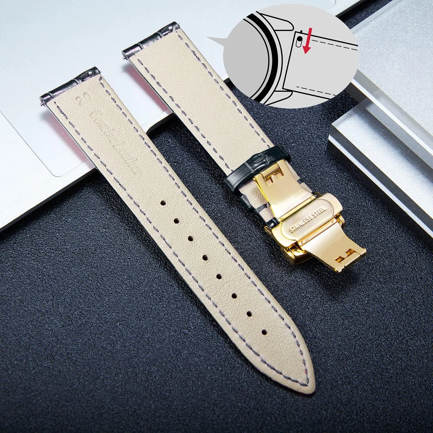 Strap with Gold Butterfly Deployment Buckle 12mm 13mm 14mm 15mm 16mm 17mm 18mm 19mm 20mm 21mm 22mm 23mm 24mm Watch Band thousandth villager assist waterway for Men Women(White,15mm) BINLUN Leather Watch Strap Quick Release 