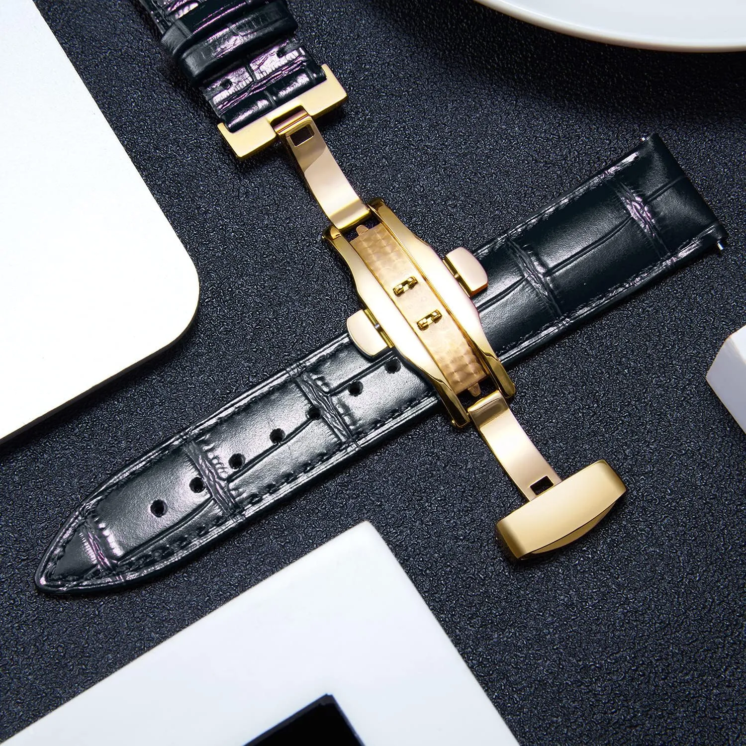 Strap with Gold Butterfly Deployment Buckle 12mm 13mm 14mm 15mm 16mm 17mm 18mm 19mm 20mm 21mm 22mm 23mm 24mm Watch Band thousandth villager assist waterway for Men Women(White,15mm) BINLUN Leather Watch Strap Quick Release 