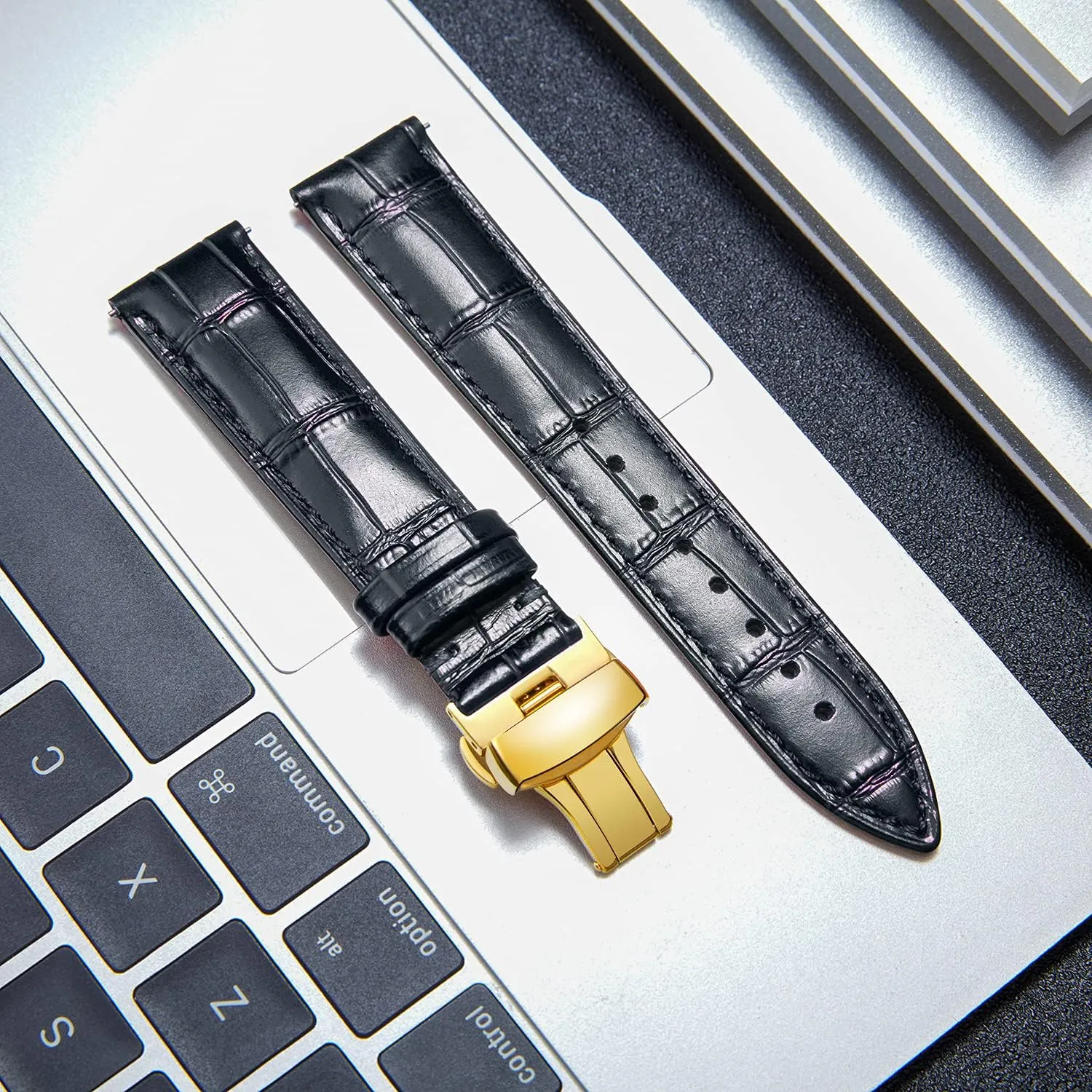 Strap with Gold Butterfly Deployment Buckle 12mm 13mm 14mm 15mm 16mm 17mm 18mm 19mm 20mm 21mm 22mm 23mm 24mm Watch Band thousandth villager assist waterway for Men Women(White,15mm) BINLUN Leather Watch Strap Quick Release 