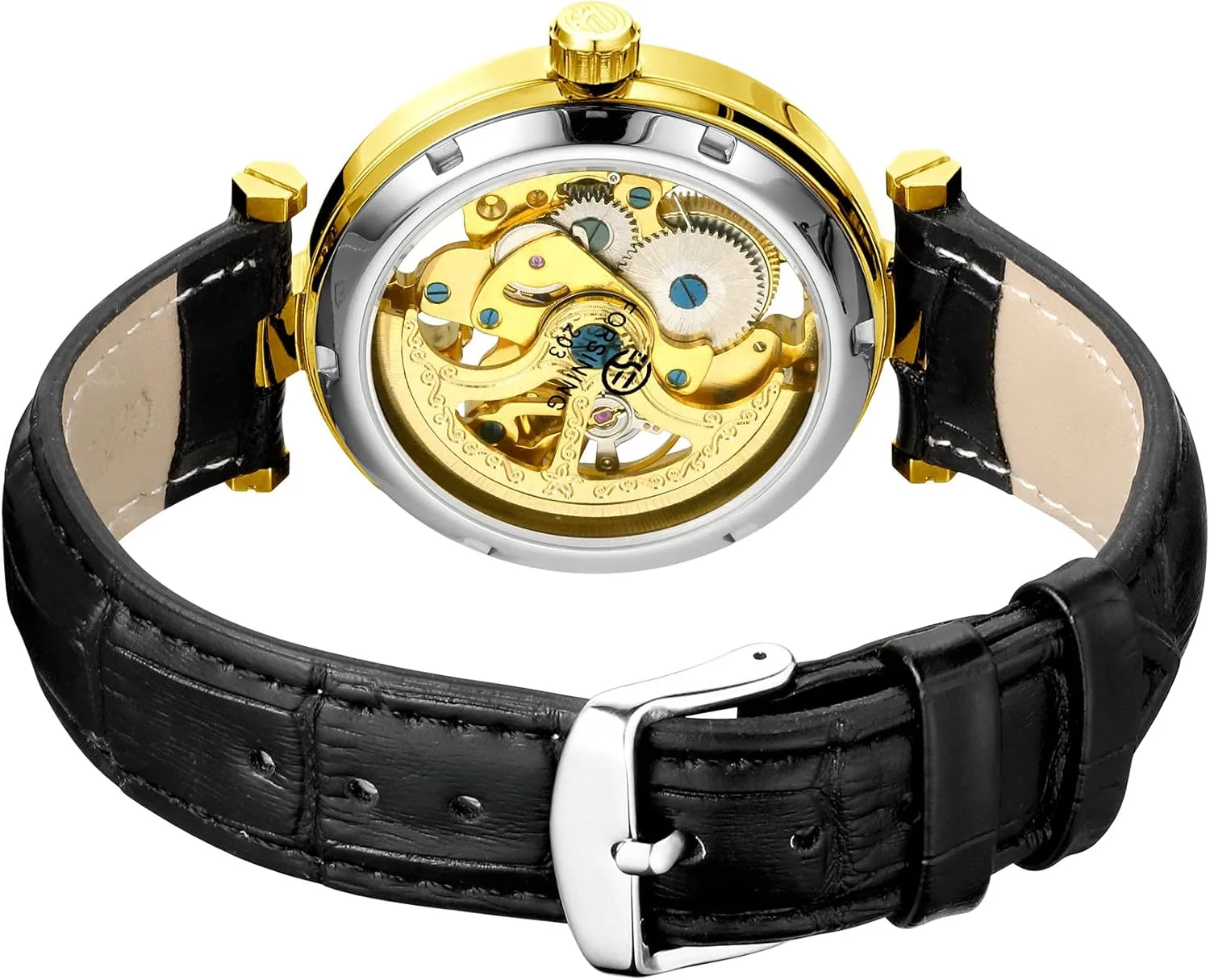 Strap Wrist-Watch Carlien lineage aptly crease dolphin fictive five Skeleton Automatic Steampunk Watches Gold-Tone Luminous Hands Leather 