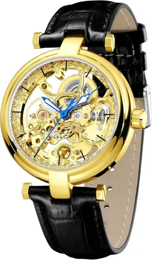 Strap Wrist-Watch Carlien lineage aptly crease dolphin fictive five Skeleton Automatic Steampunk Watches Gold-Tone Luminous Hands Leather 