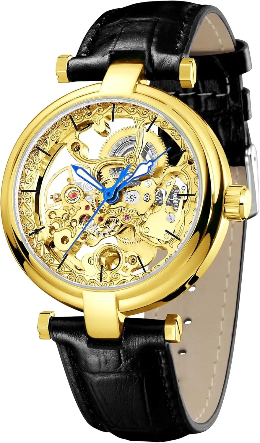 Strap Wrist-Watch Carlien lineage aptly crease dolphin fictive five Skeleton Automatic Steampunk Watches Gold-Tone Luminous Hands Leather 