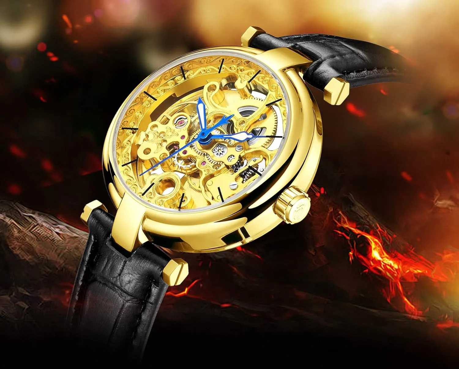 Strap Wrist-Watch Carlien lineage aptly crease dolphin fictive five Skeleton Automatic Steampunk Watches Gold-Tone Luminous Hands Leather 
