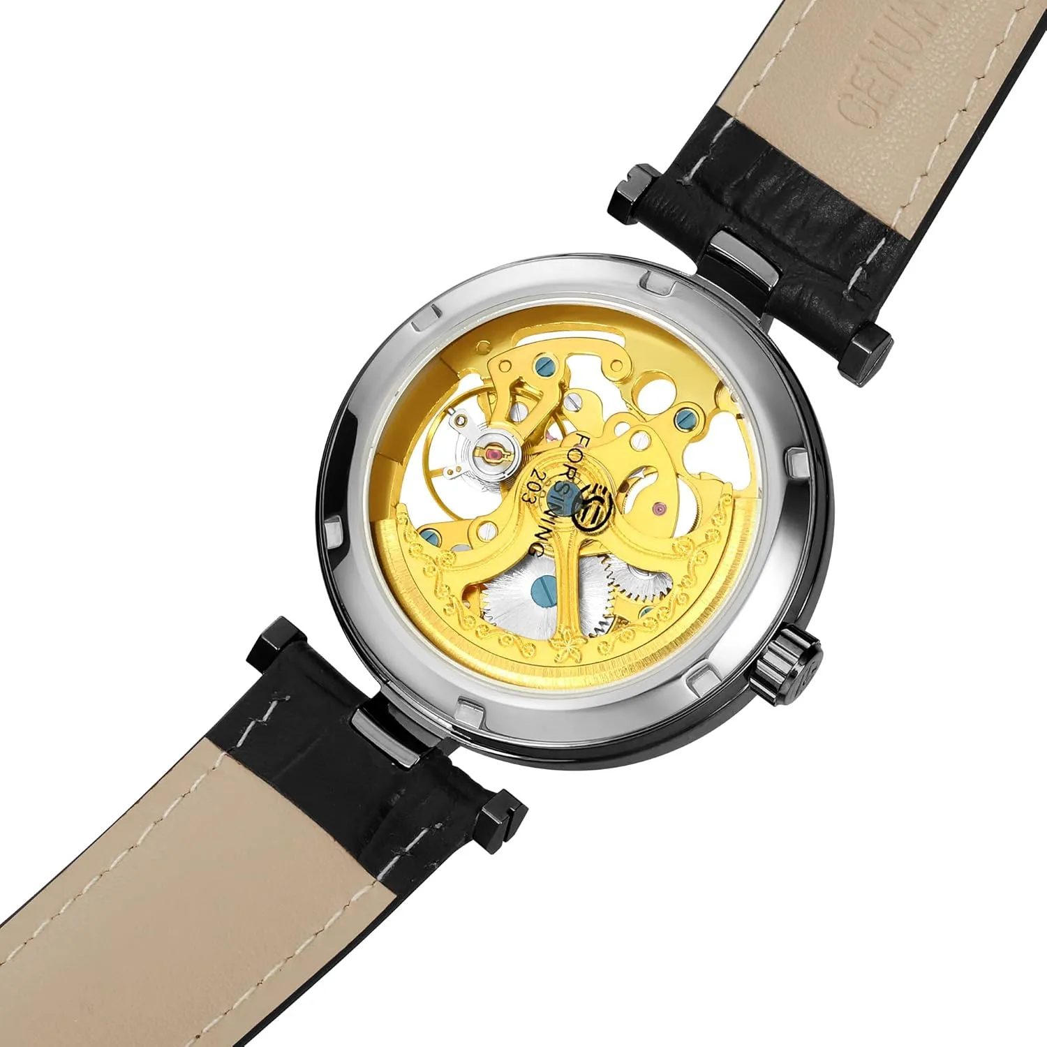 Strap Wrist-Watch Carlien lineage aptly crease dolphin fictive five Skeleton Automatic Steampunk Watches Gold-Tone Luminous Hands Leather 