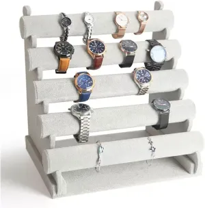 strawberry frog fanatical Stand Bangle Bar Necklace Storage Organizer Jewelry Rack (Gris 5 Tiers Bracelet Holder Jewelry Detachable Velvet Bracelet Holder Watch Display 