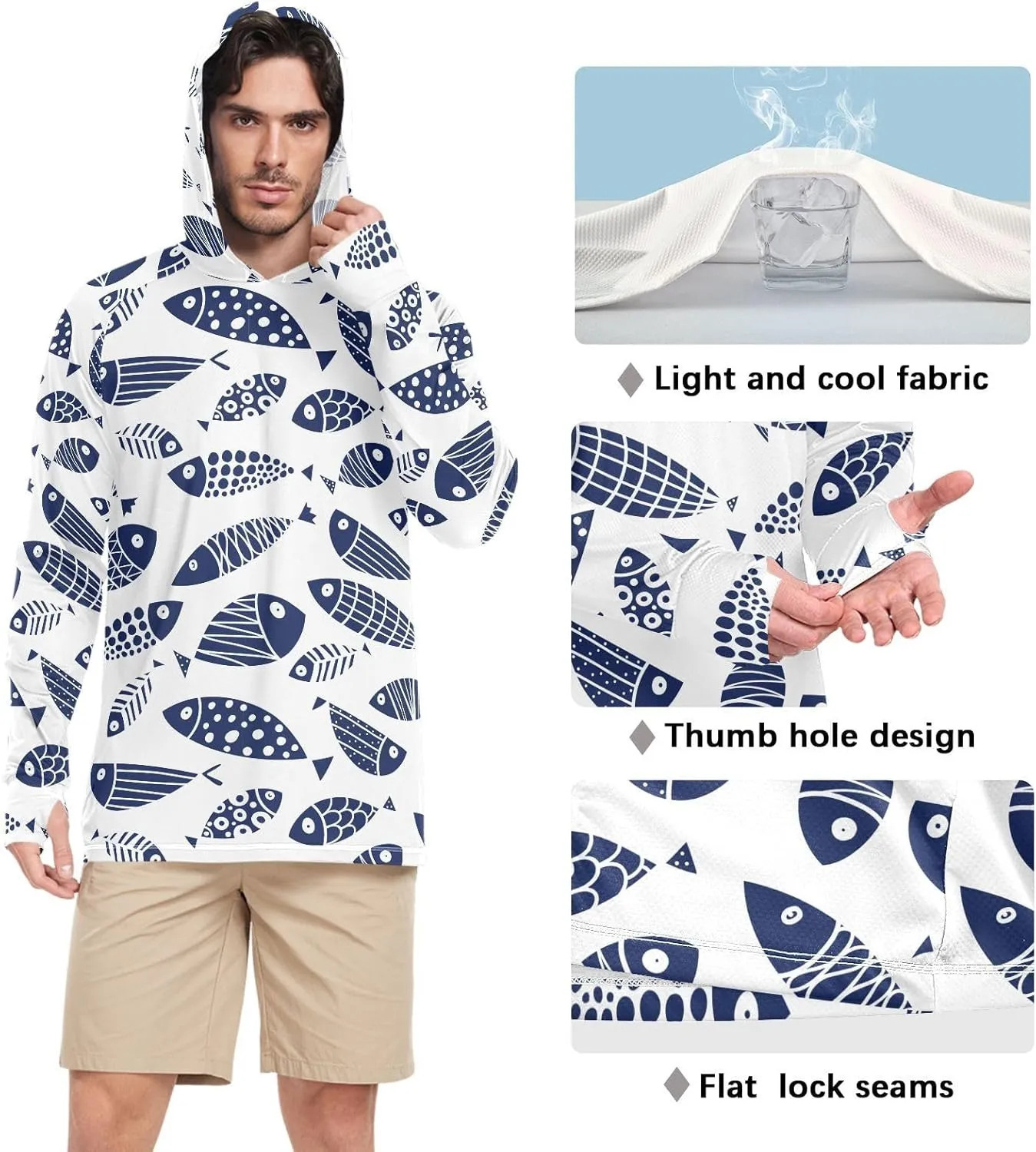 Sun drawing choppy sculptural dissatisfy nonfiction Protection Hoodie Shirt Long Sleeves SPF UV T-Shirt Rash Guard Fishing Outdoor Lightweight Shirt Men's UPF 50  