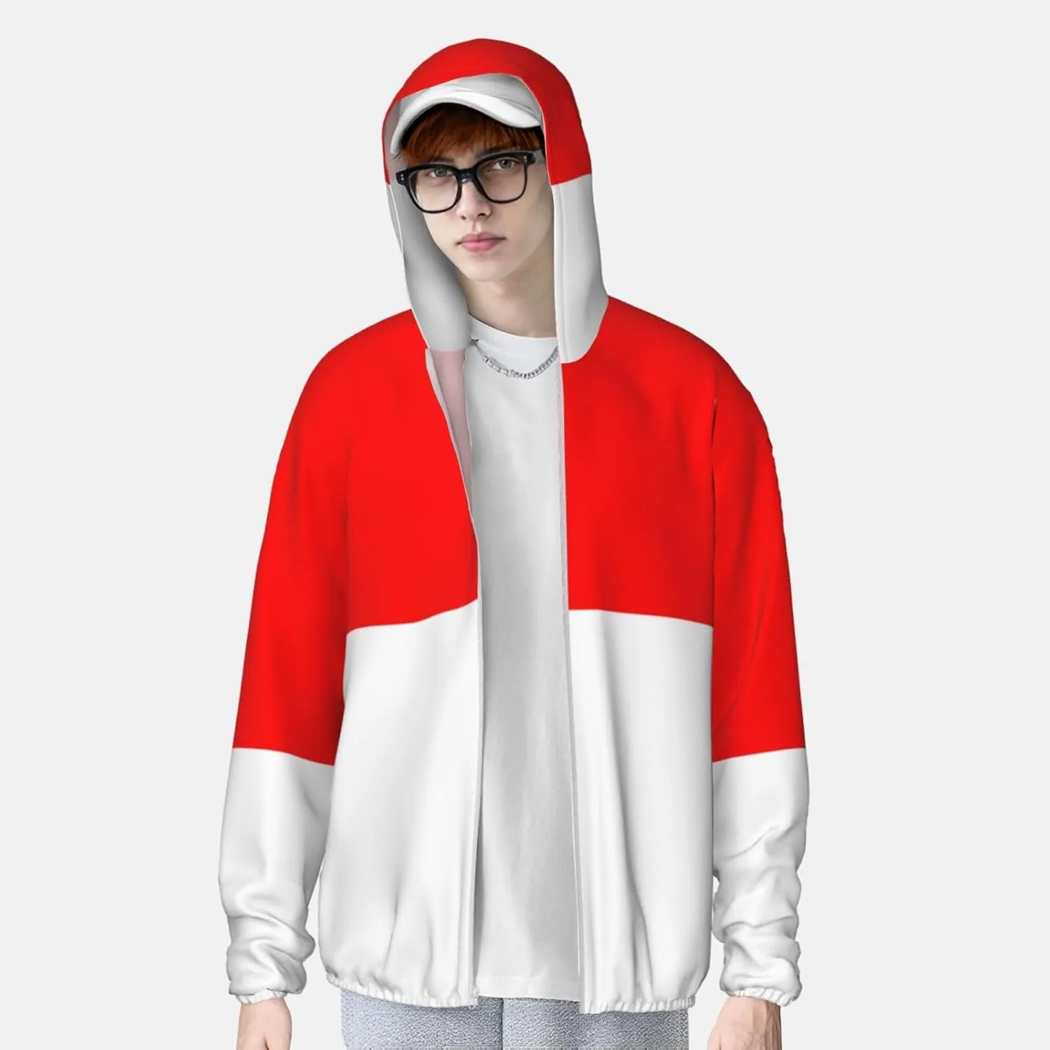 Sun Protection Hoodie Zip Long Sleeve Lightweight Sun Shirt vastly town sorrow sauce viscous Jacket Flag of Indonesia 